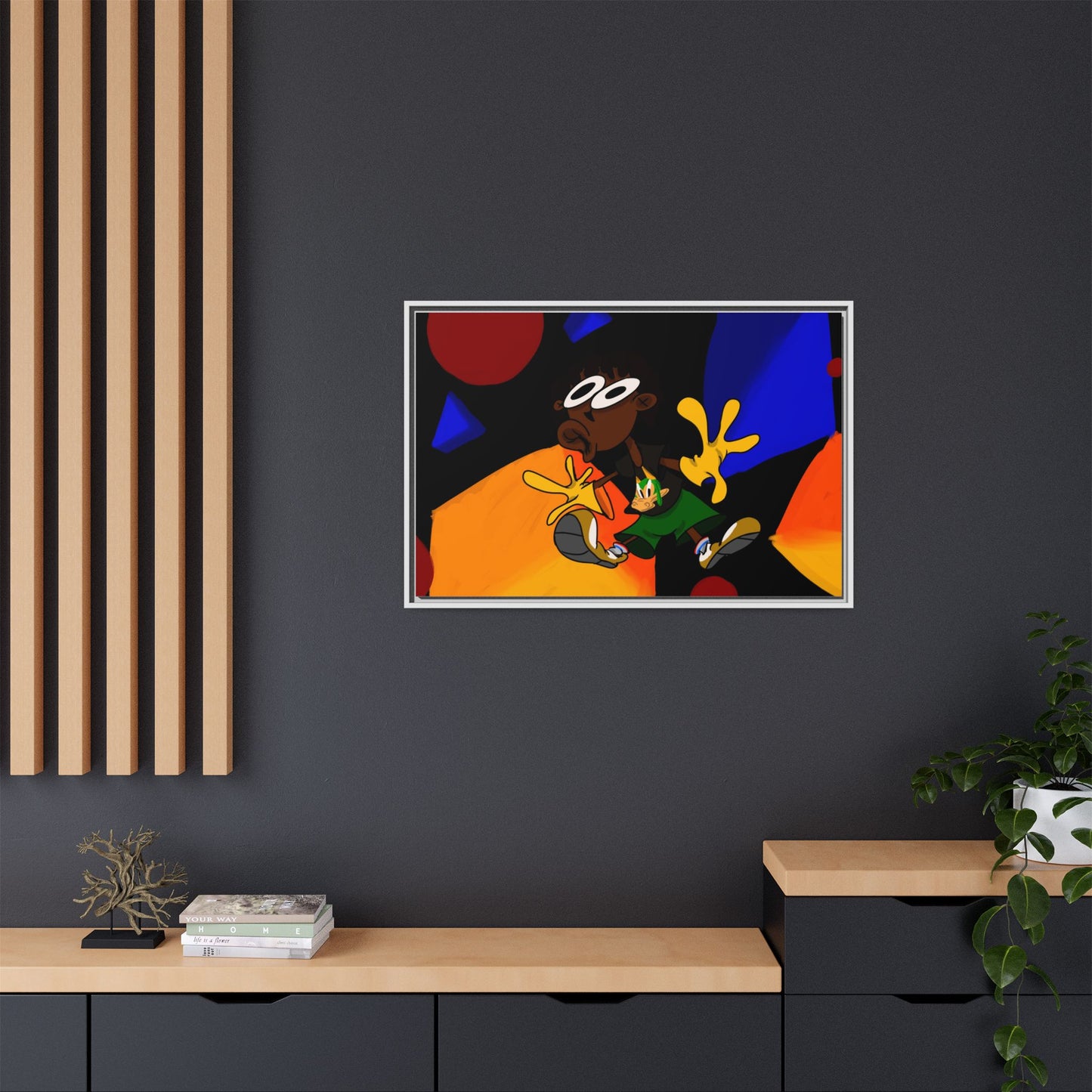 Gravity Colorful Cartoon Art Print — Framed Matte Canvas