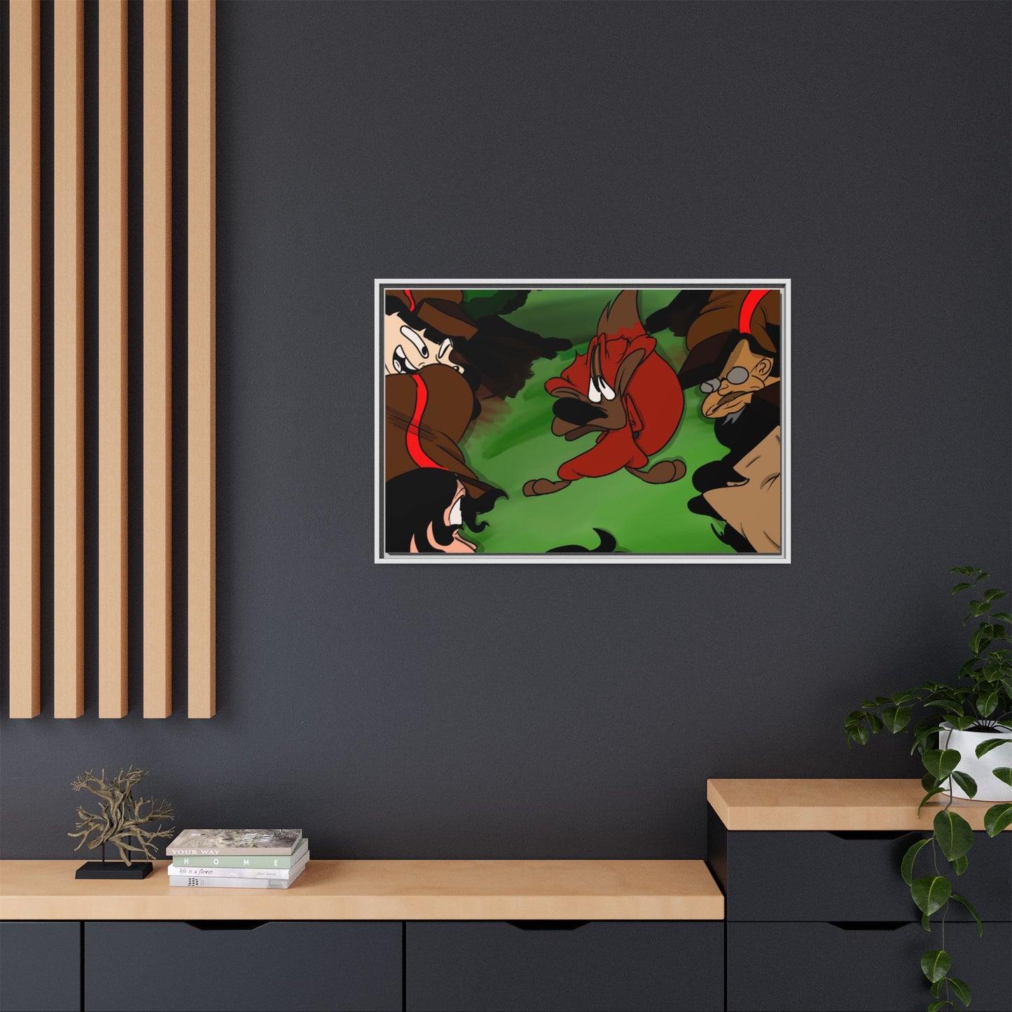 Hunting Season Framed Matte Canvas Art — Vintage Cartoon Band of Pirates Illustration