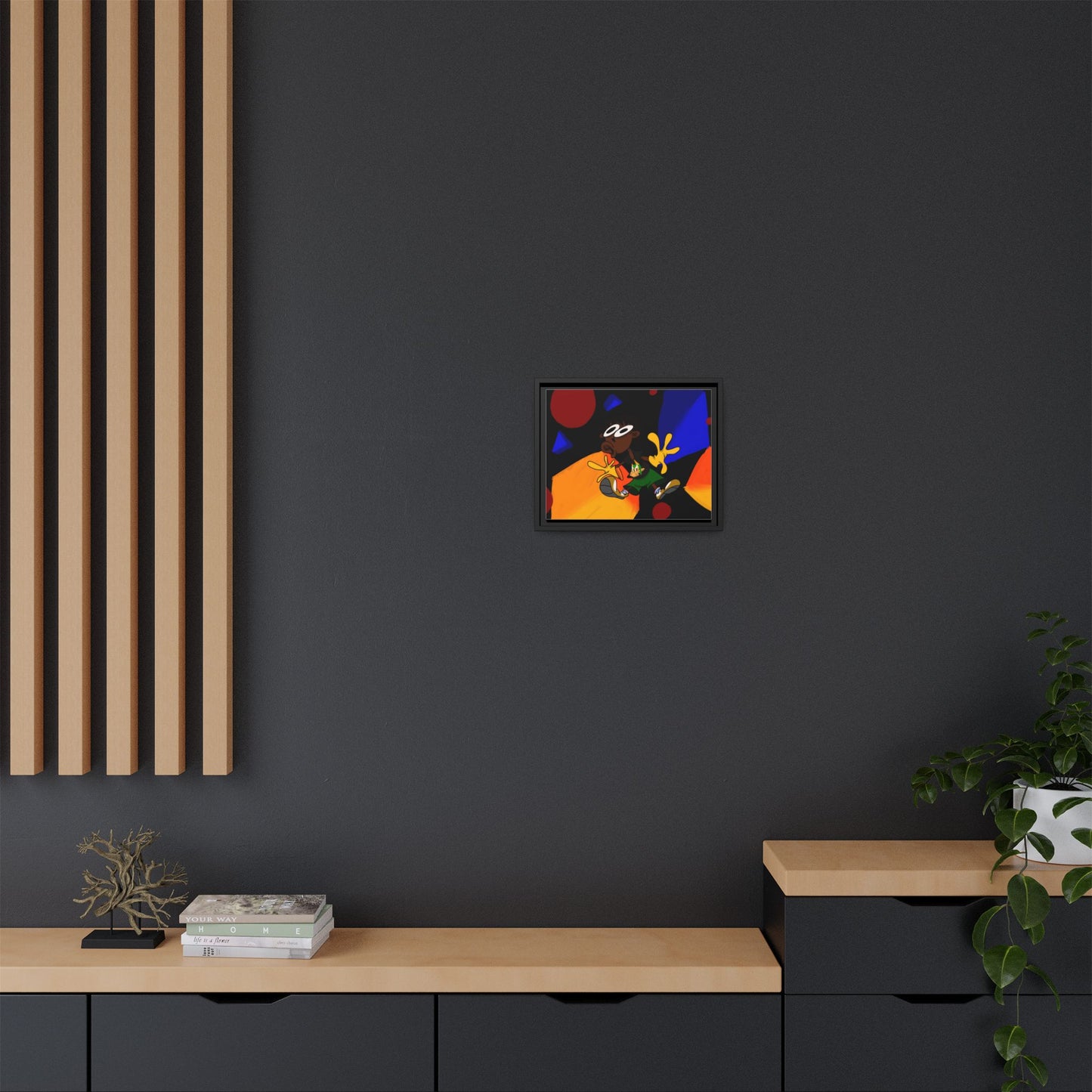 Gravity Colorful Cartoon Art Print — Framed Matte Canvas