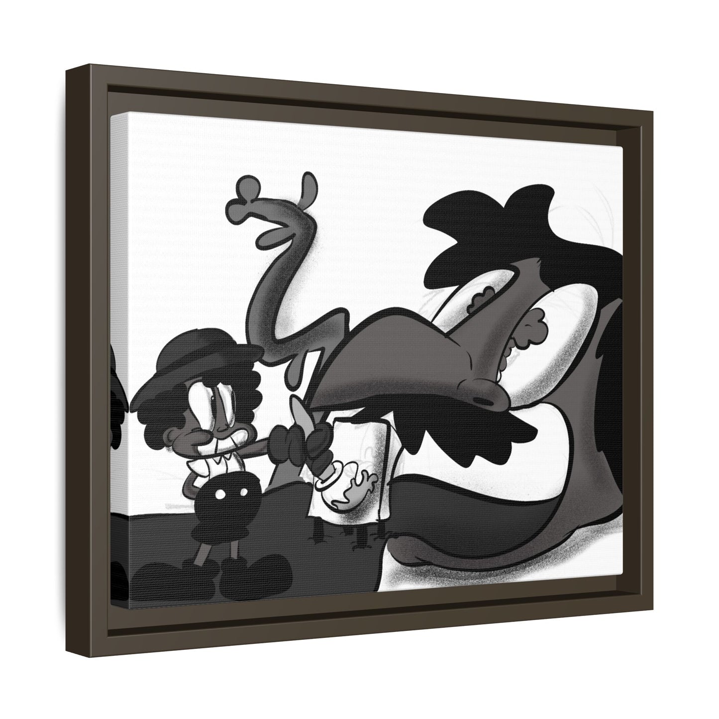 Jack & The Bean Stalk  Matte Canvas Framed Art — Monochrome Retro Character Print