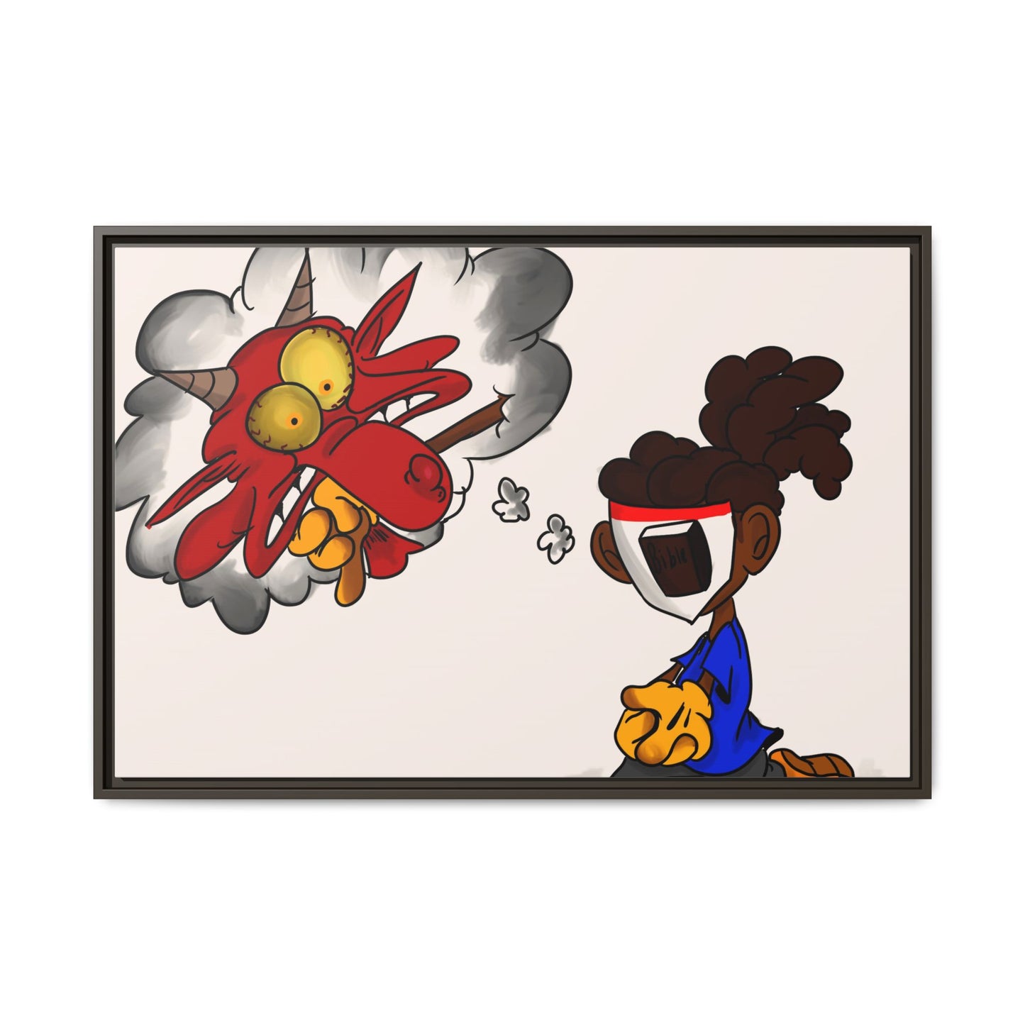 Power of Prayer Framed Matte Canvas Art — Cartoon Kid Imagining a Red Dragon