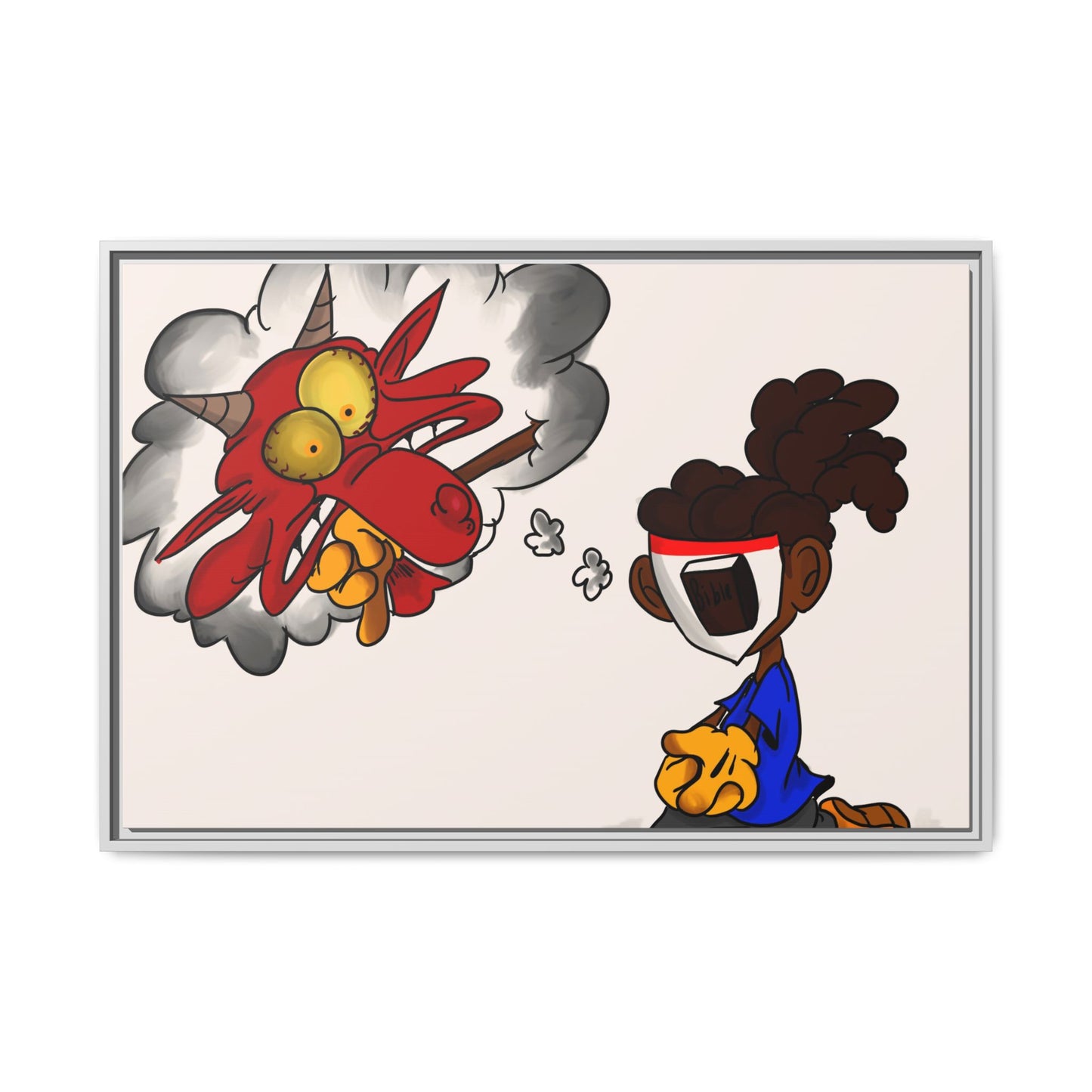 Power of Prayer Framed Matte Canvas Art — Cartoon Kid Imagining a Red Dragon