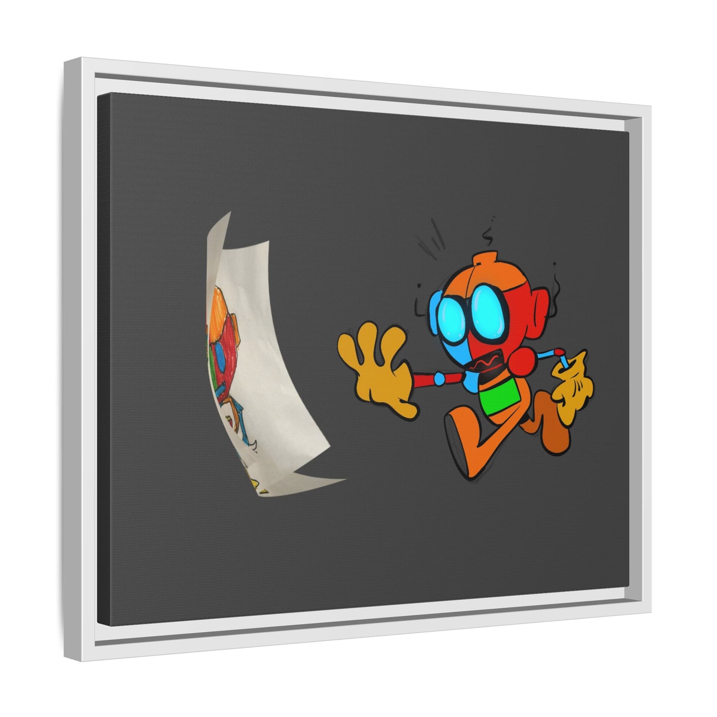 Android  Irony Framed Matte Canvas Art — Colorful Cartoon Robot Print