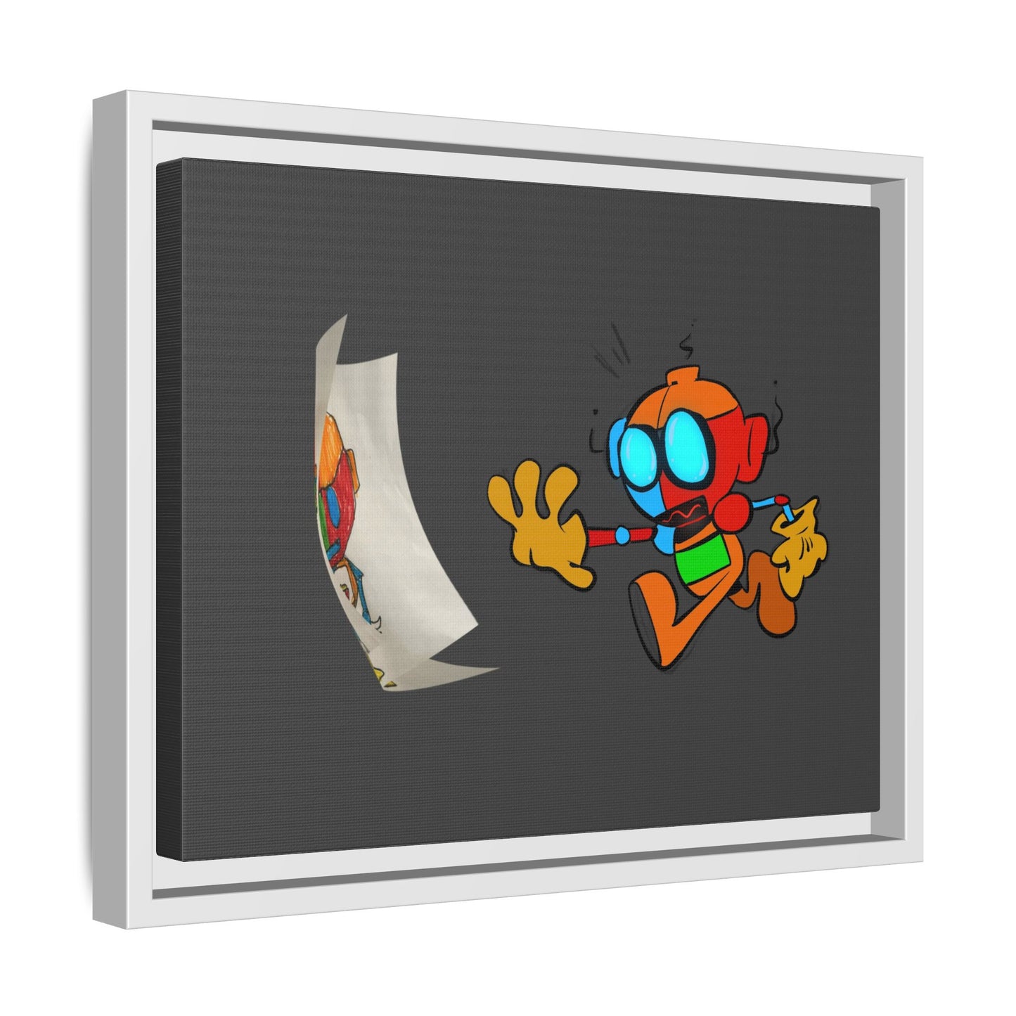 Android  Irony Framed Matte Canvas Art — Colorful Cartoon Robot Print
