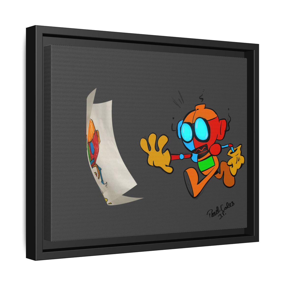 Android  Irony Framed Matte Canvas Art — Colorful Cartoon Robot Print