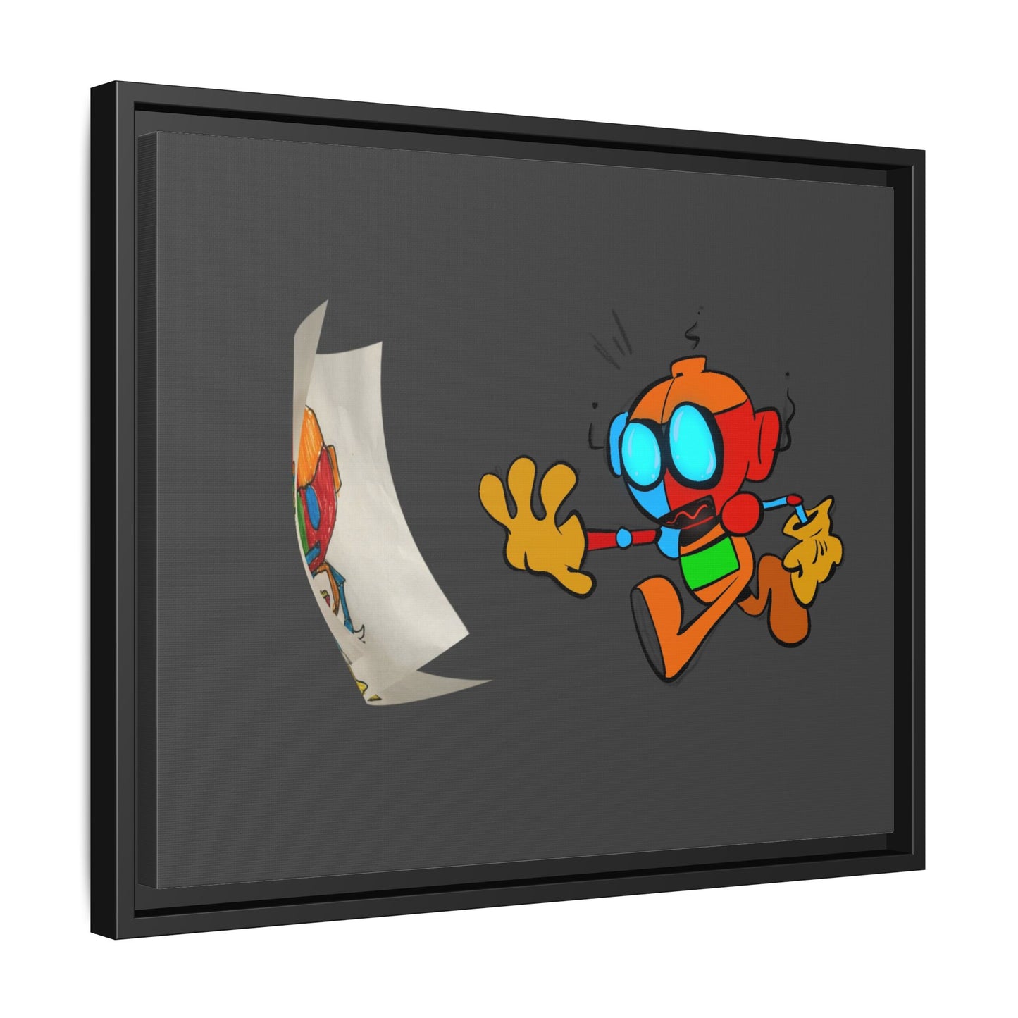 Android  Irony Framed Matte Canvas Art — Colorful Cartoon Robot Print