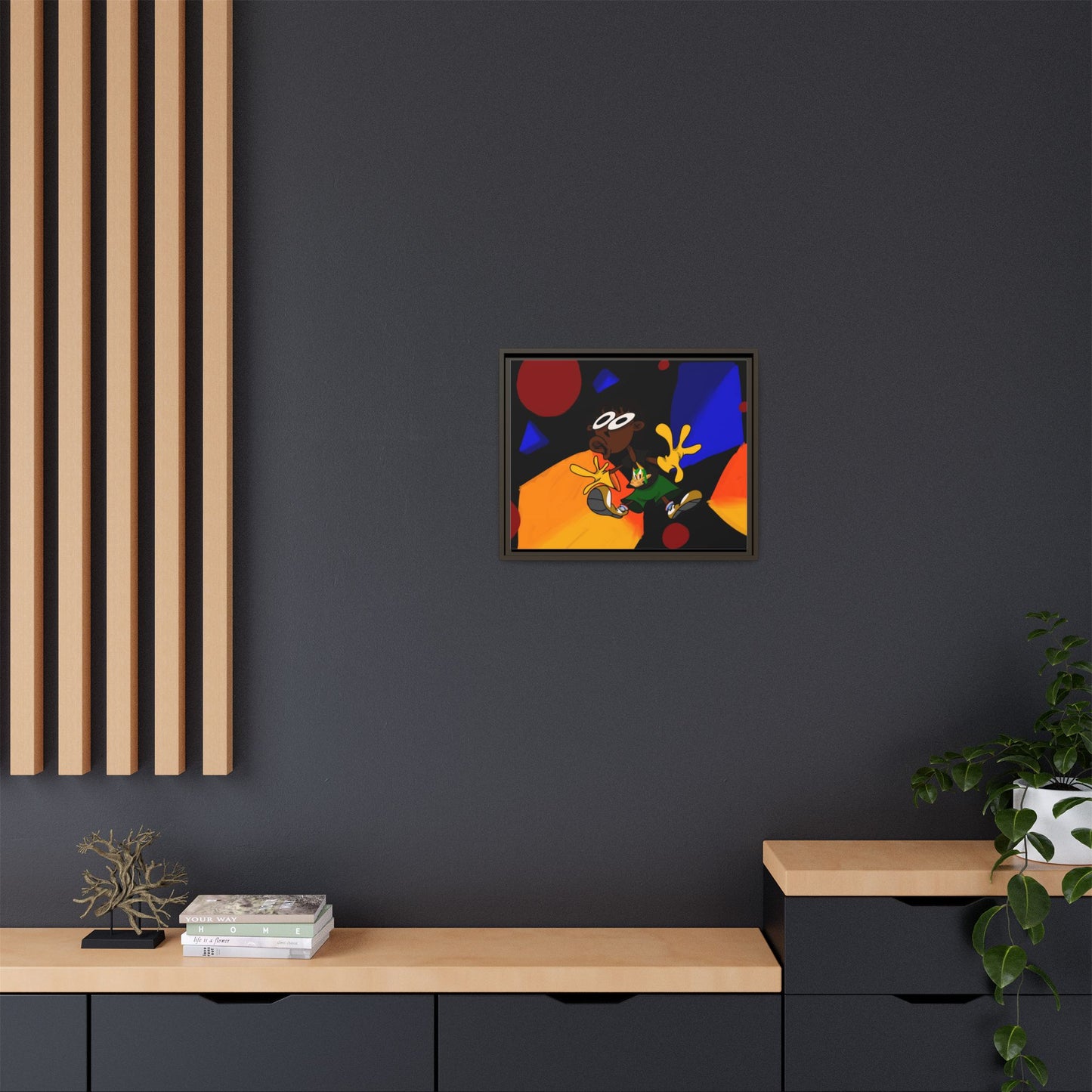 Gravity Colorful Cartoon Art Print — Framed Matte Canvas