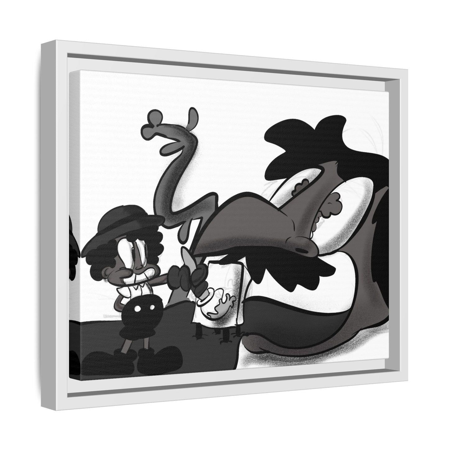 Jack & The Bean Stalk  Matte Canvas Framed Art — Monochrome Retro Character Print