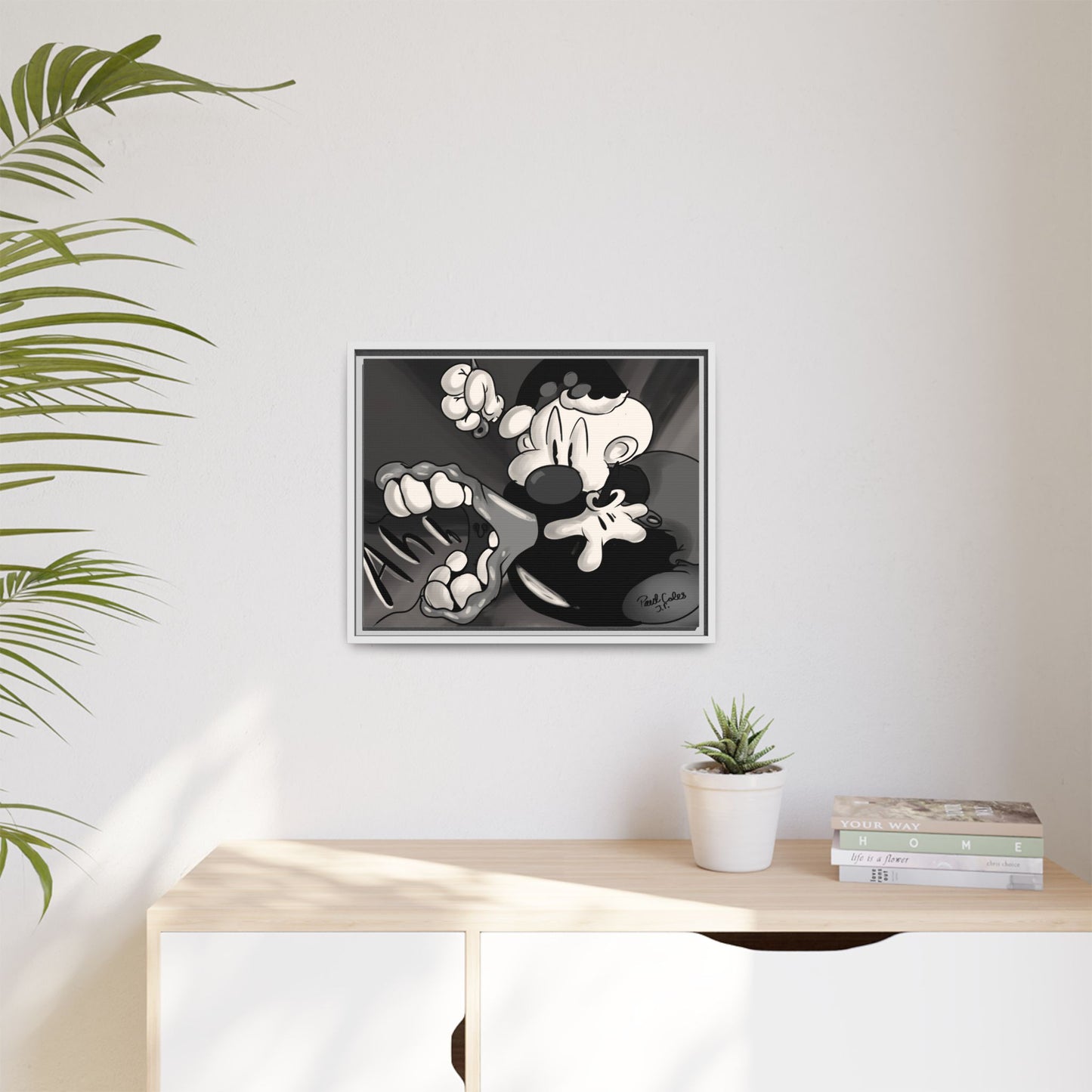 Screaming Circus  Matte Canvas Framed Art — Monochrome Retro Character Print