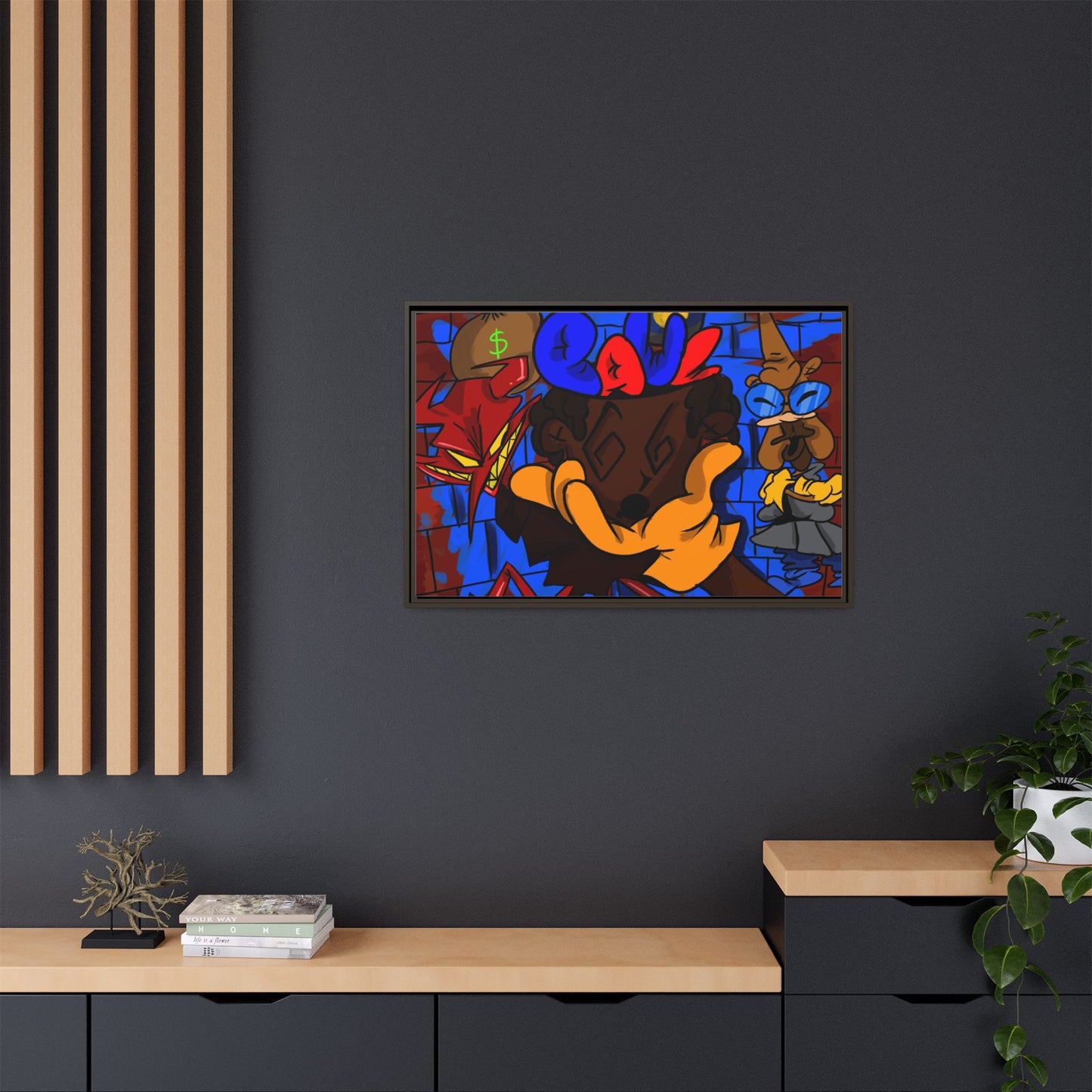 Head Space Hustle Framed Matte Canvas Print — Colorful Urban Graffiti Art