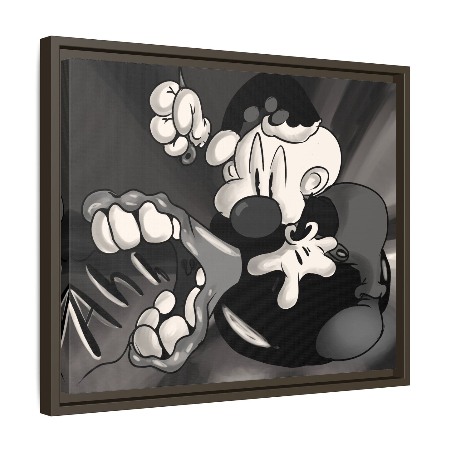 Screaming Circus  Matte Canvas Framed Art — Monochrome Retro Character Print