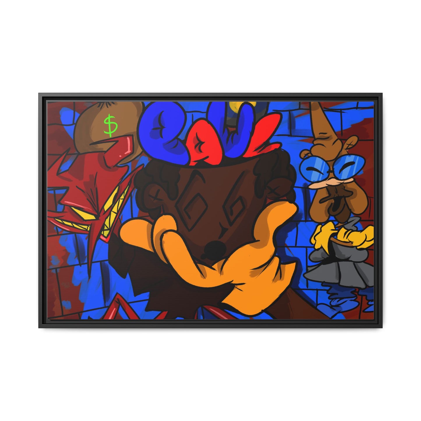 Head Space Hustle Framed Matte Canvas Print — Colorful Urban Graffiti Art