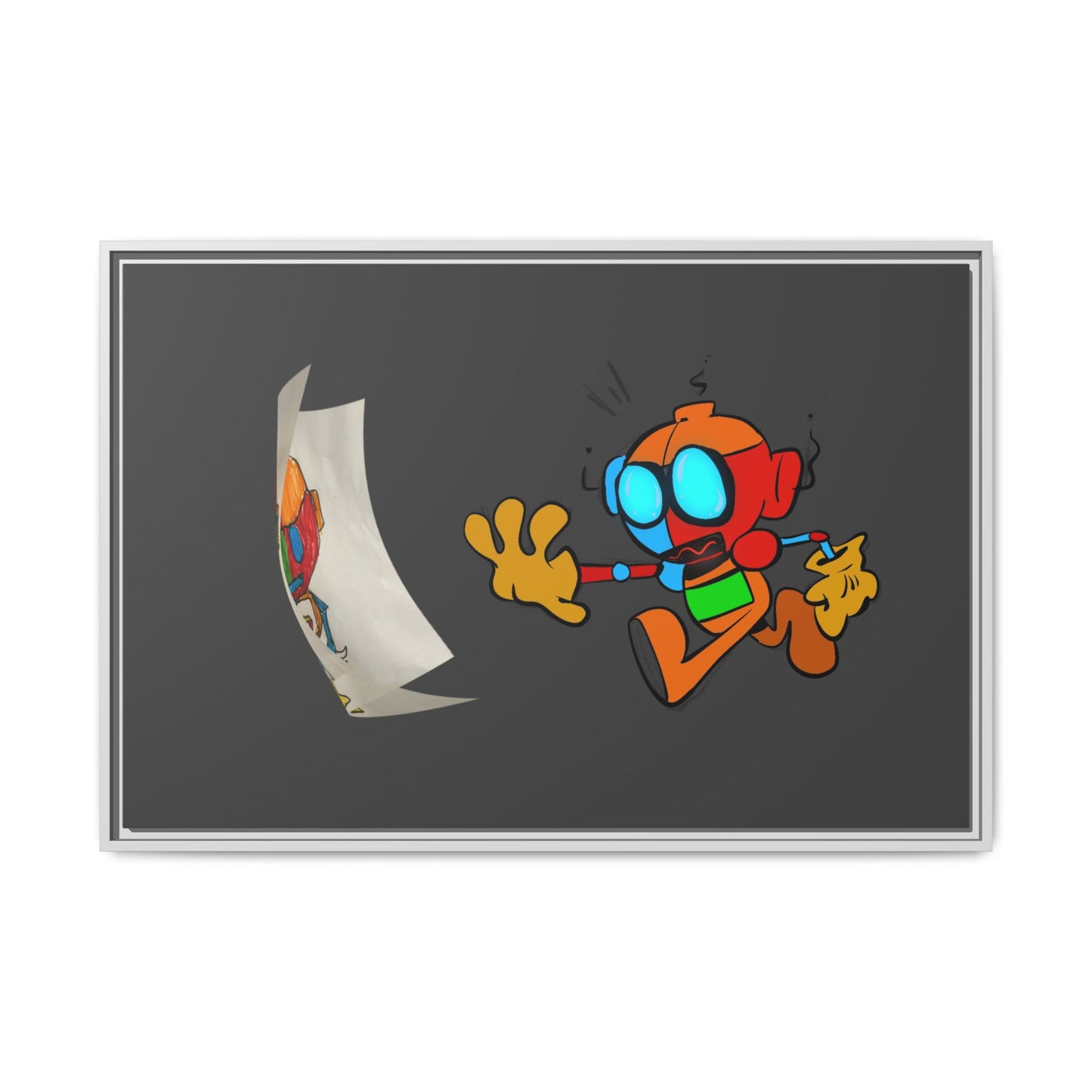 Android  Irony Framed Matte Canvas Art — Colorful Cartoon Robot Print