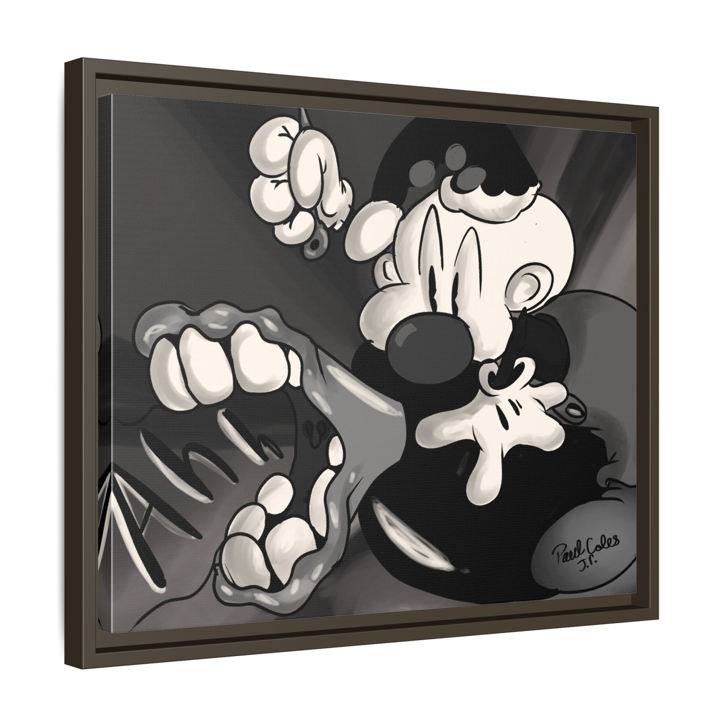 Screaming Circus  Matte Canvas Framed Art — Monochrome Retro Character Print