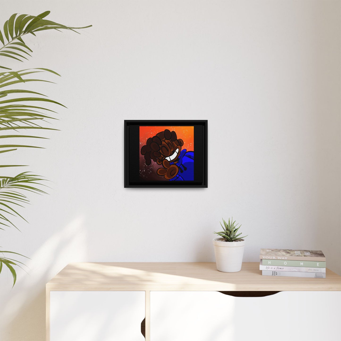 Peace of Me Framed Matte Canvas Art — Cartoon Smile Character on Orange-Red Background