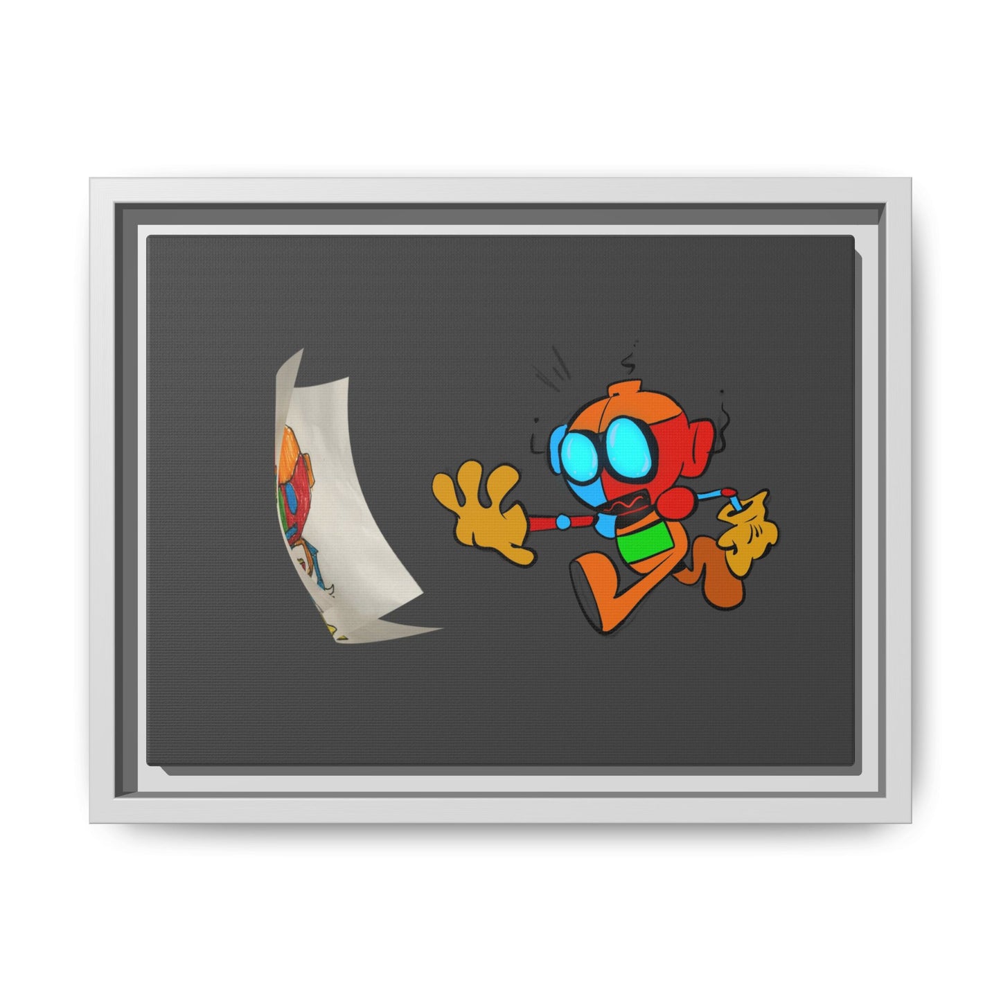 Android  Irony Framed Matte Canvas Art — Colorful Cartoon Robot Print