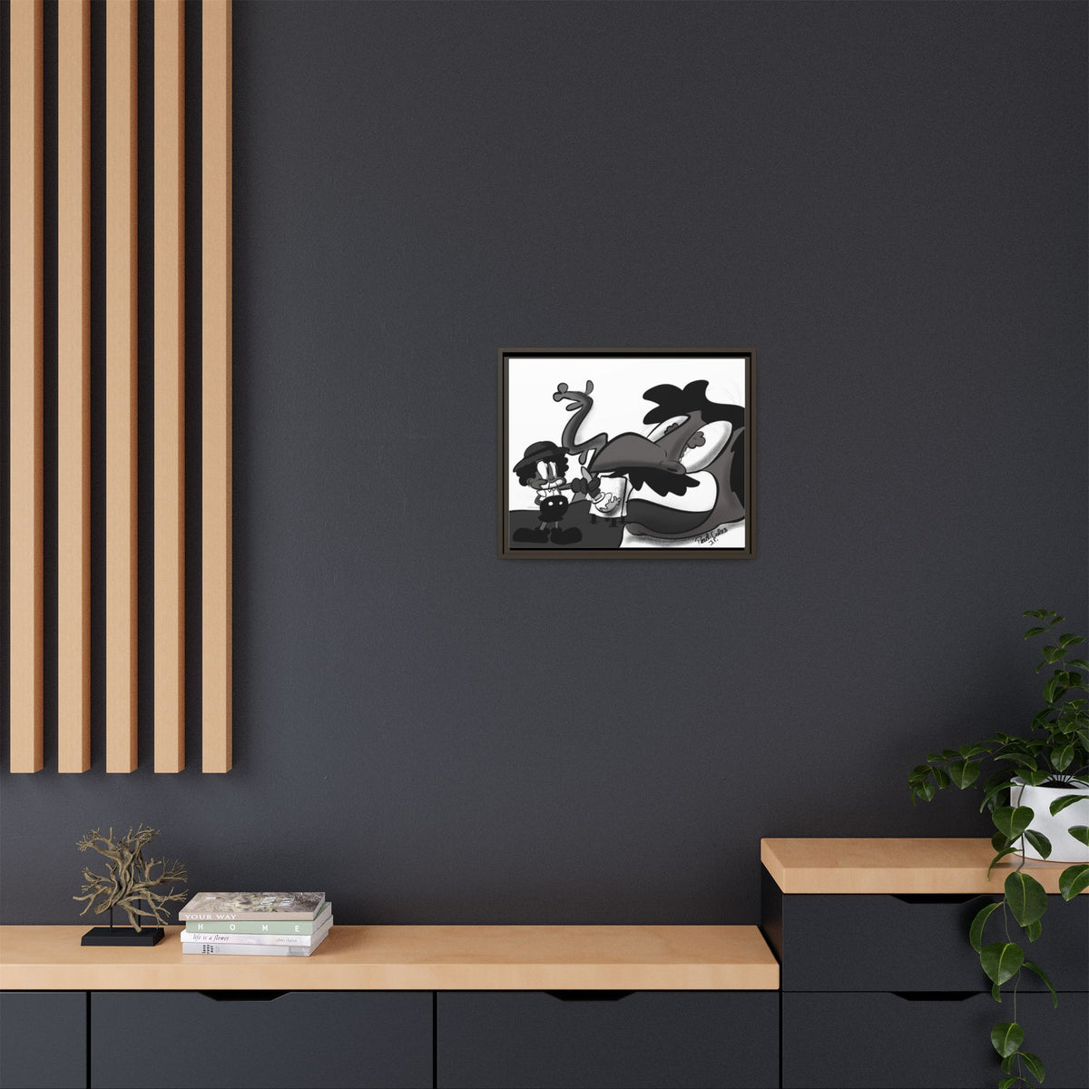 Jack & The Bean Stalk  Matte Canvas Framed Art — Monochrome Retro Character Print