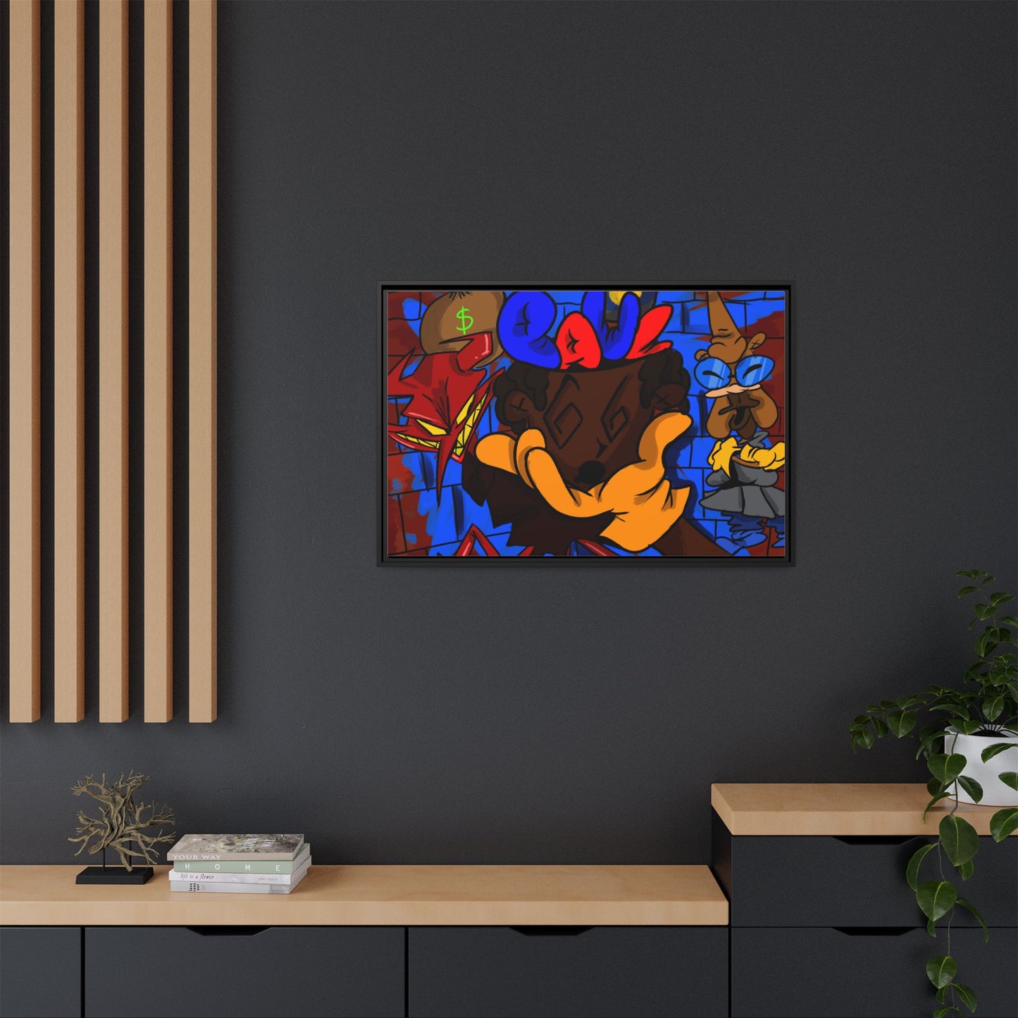 Head Space Hustle Framed Matte Canvas Print — Colorful Urban Graffiti Art