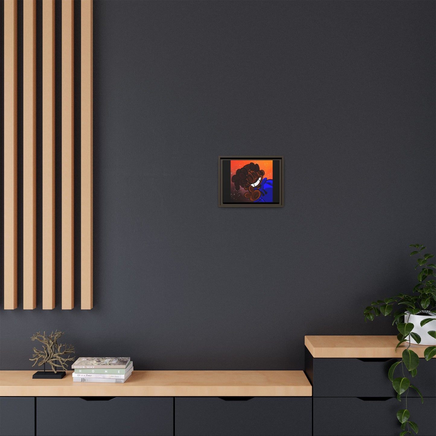 Peace of Me Framed Matte Canvas Art — Cartoon Smile Character on Orange-Red Background