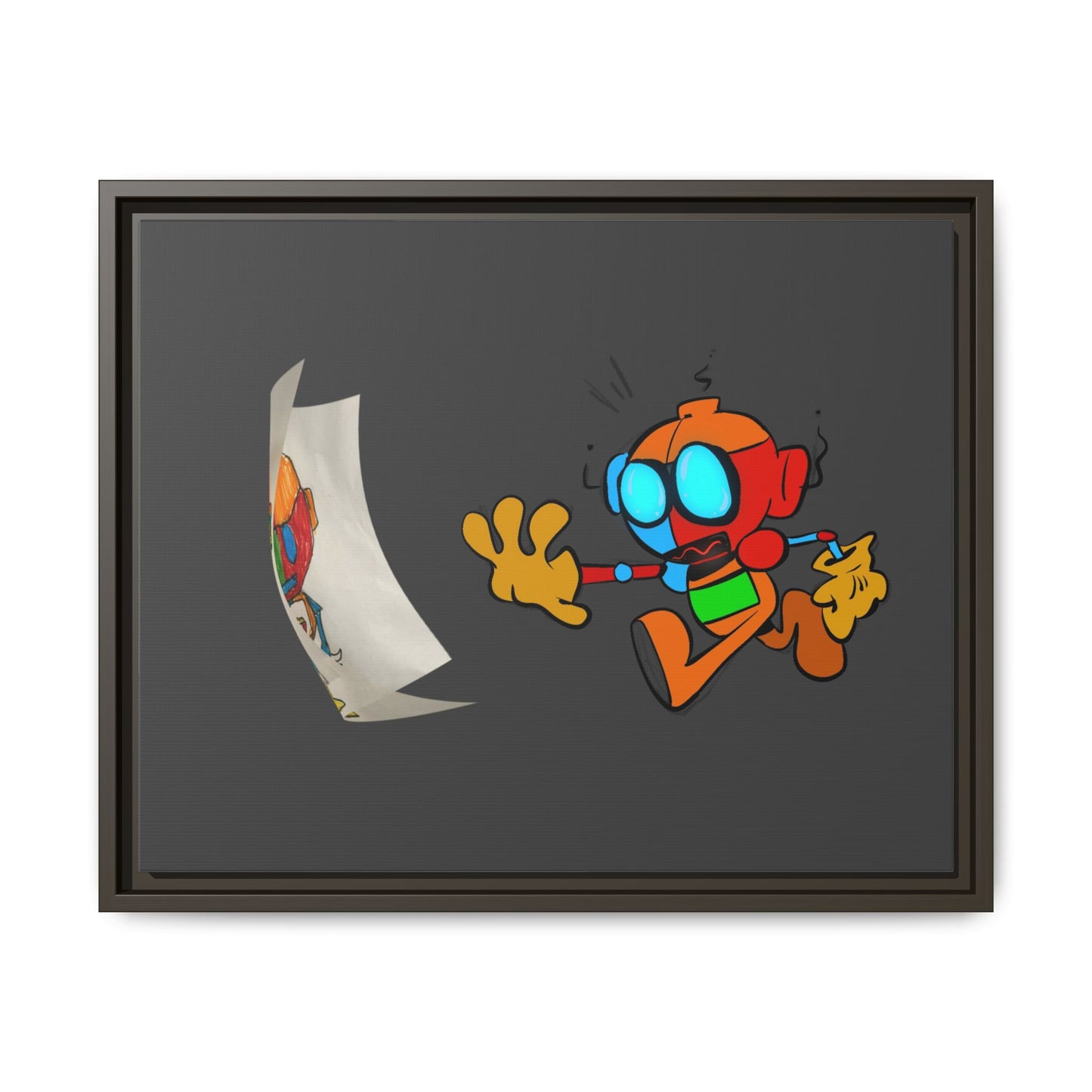 Android  Irony Framed Matte Canvas Art — Colorful Cartoon Robot Print