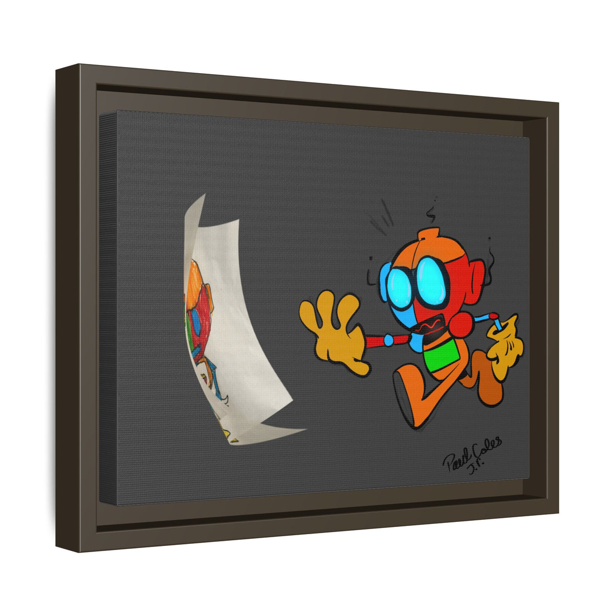 Android  Irony Framed Matte Canvas Art — Colorful Cartoon Robot Print