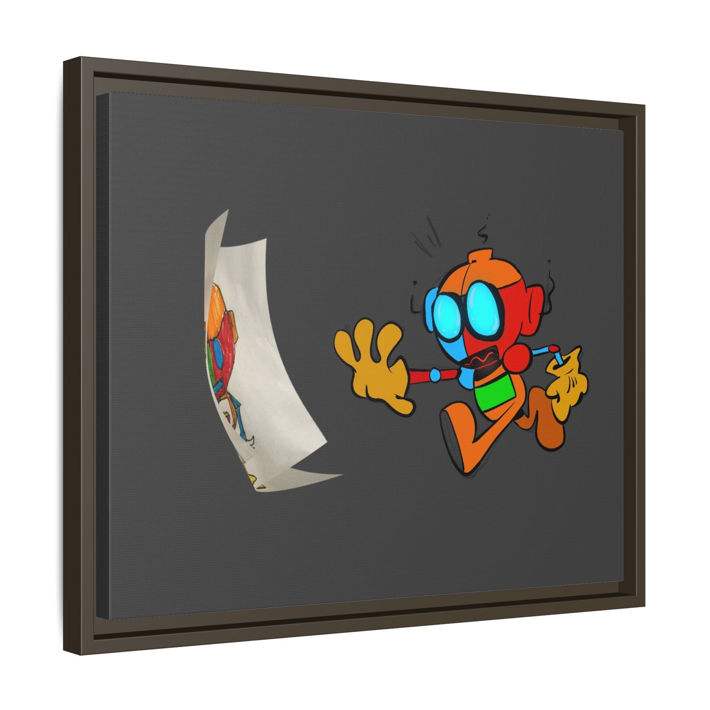 Android  Irony Framed Matte Canvas Art — Colorful Cartoon Robot Print