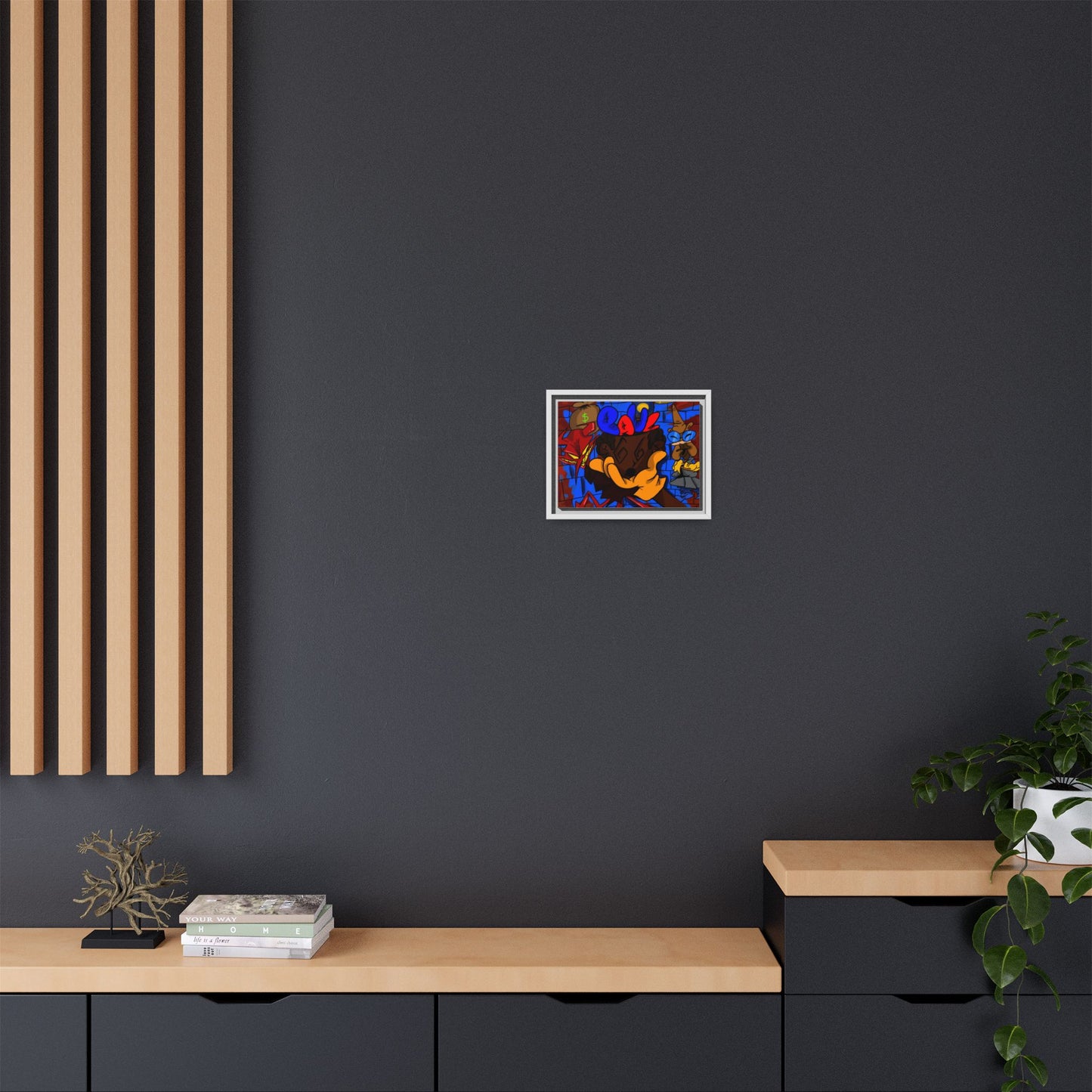 Head Space Hustle Framed Matte Canvas Print — Colorful Urban Graffiti Art
