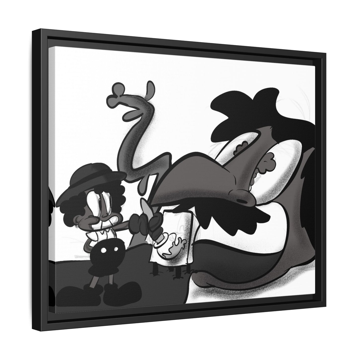 Jack & The Bean Stalk  Matte Canvas Framed Art — Monochrome Retro Character Print