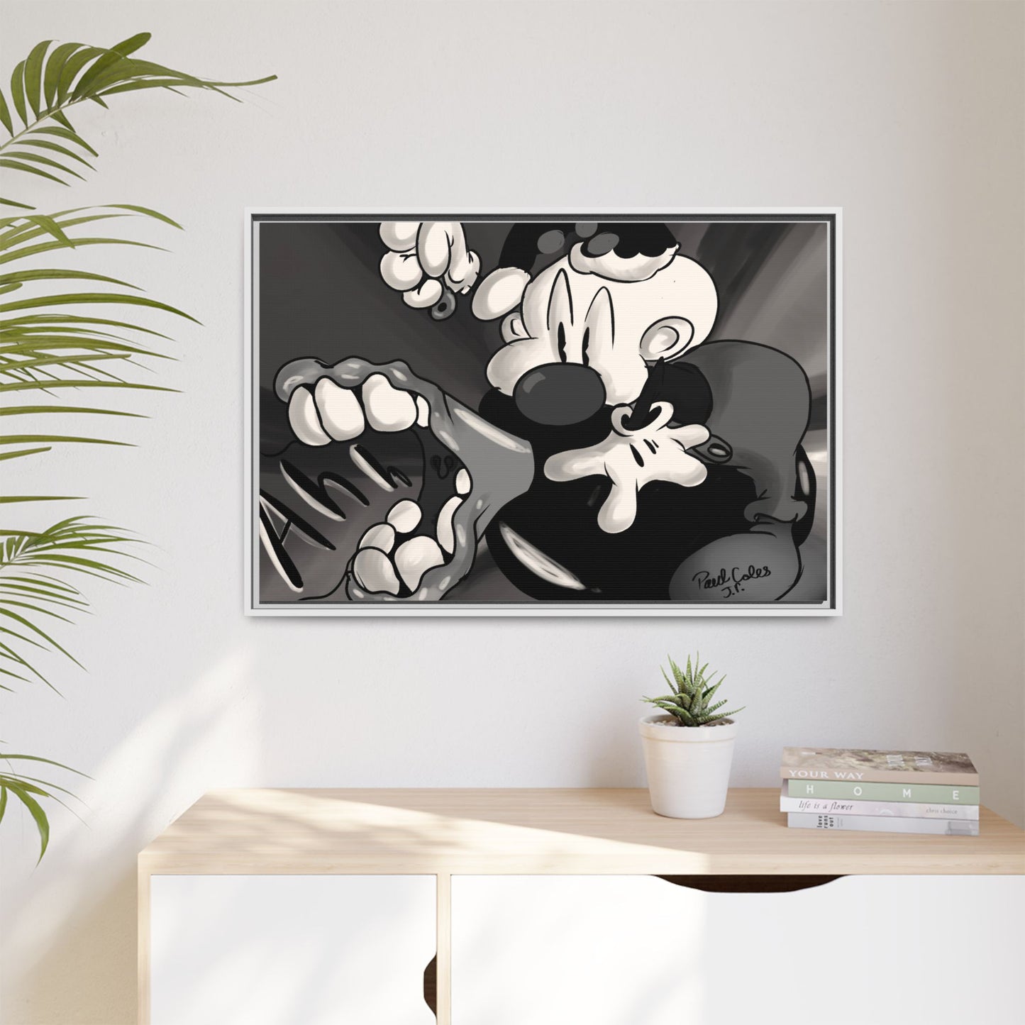 Screaming Circus  Matte Canvas Framed Art — Monochrome Retro Character Print