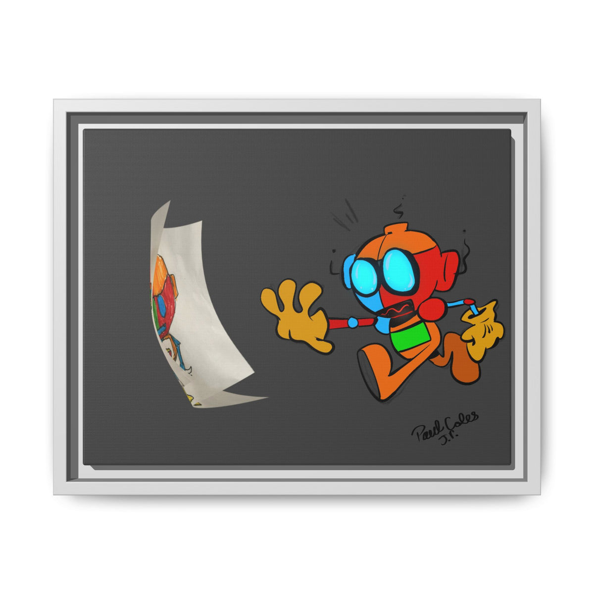 Android  Irony Framed Matte Canvas Art — Colorful Cartoon Robot Print