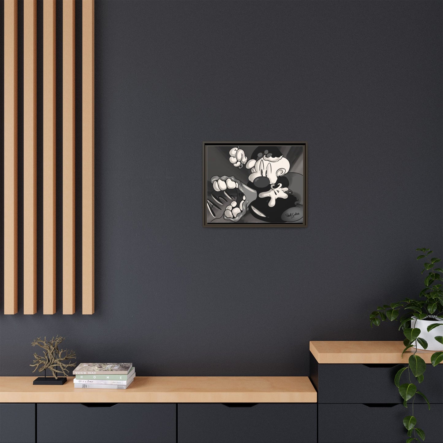 Screaming Circus  Matte Canvas Framed Art — Monochrome Retro Character Print