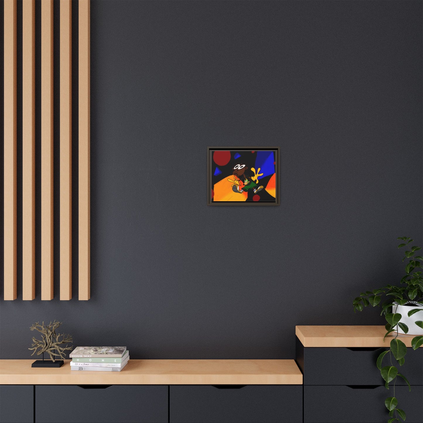 Gravity Colorful Cartoon Art Print — Framed Matte Canvas