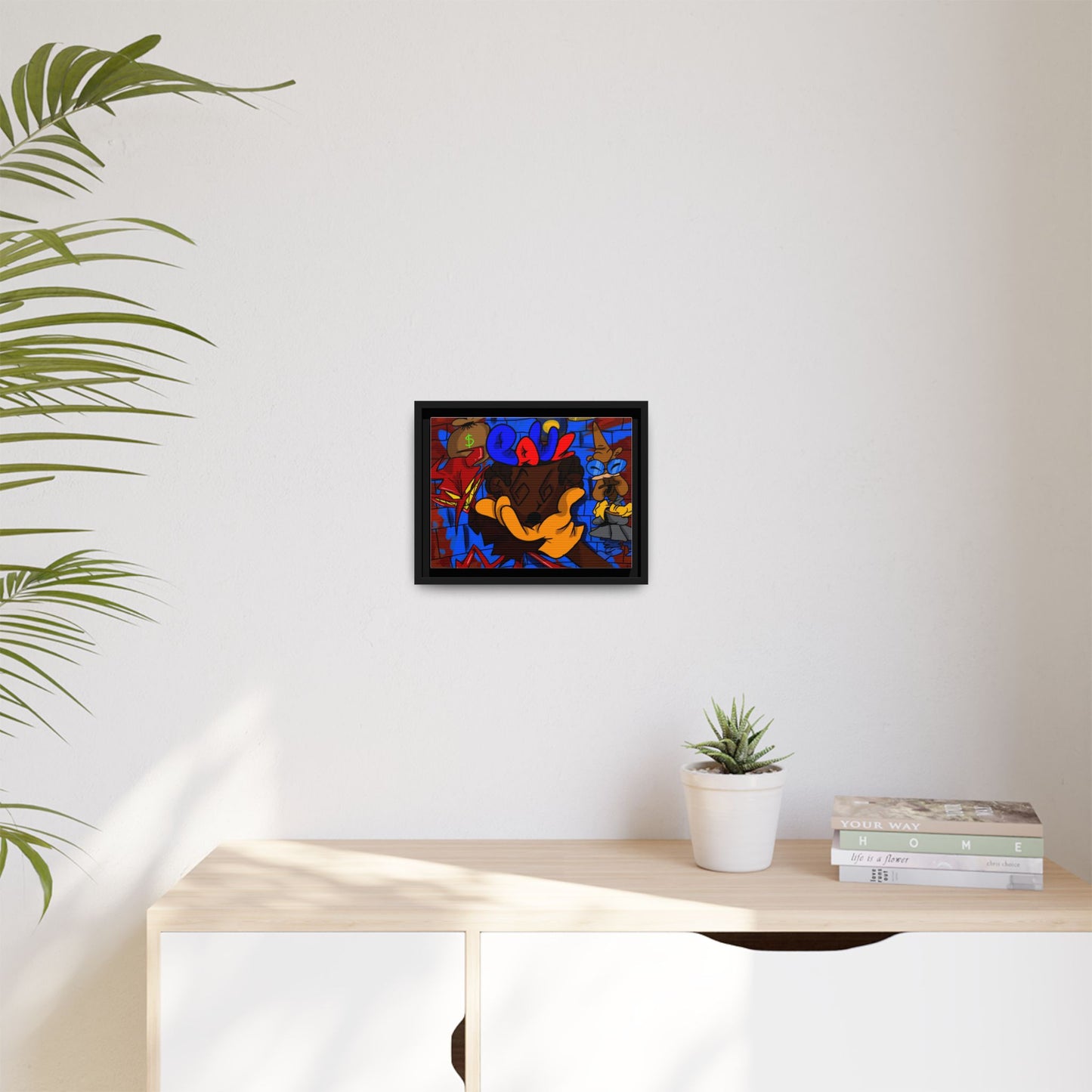 Head Space Hustle Framed Matte Canvas Print — Colorful Urban Graffiti Art