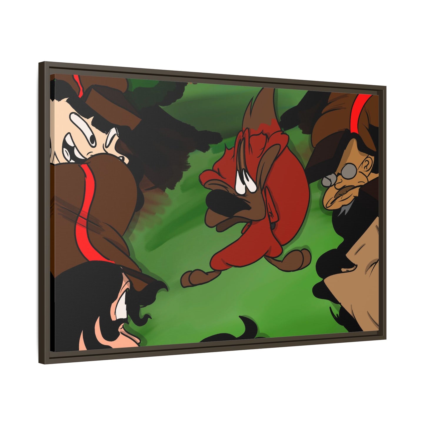 Hunting Season Framed Matte Canvas Art — Vintage Cartoon Band of Pirates Illustration