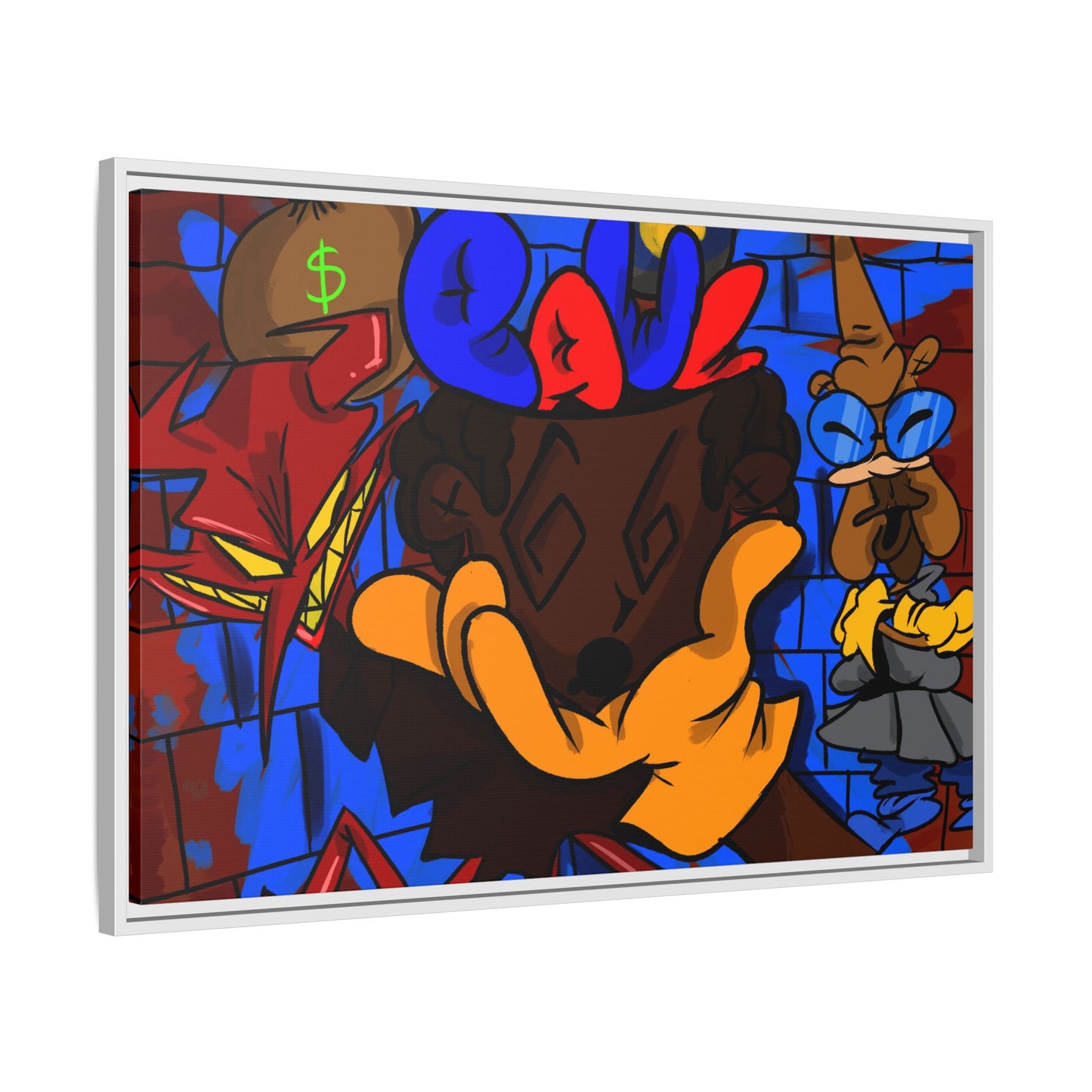 Head Space Hustle Framed Matte Canvas Print — Colorful Urban Graffiti Art