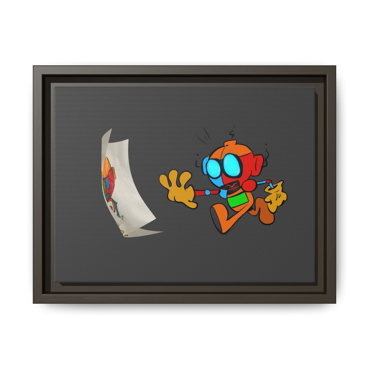 Android  Irony Framed Matte Canvas Art — Colorful Cartoon Robot Print