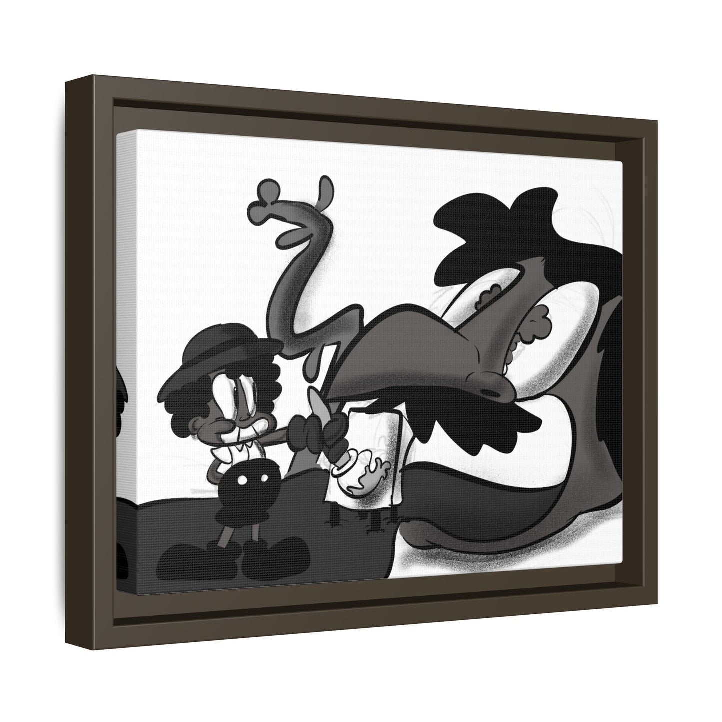 Jack & The Bean Stalk  Matte Canvas Framed Art — Monochrome Retro Character Print
