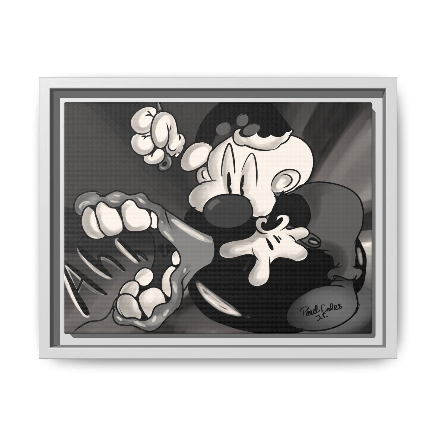 Screaming Circus  Matte Canvas Framed Art — Monochrome Retro Character Print