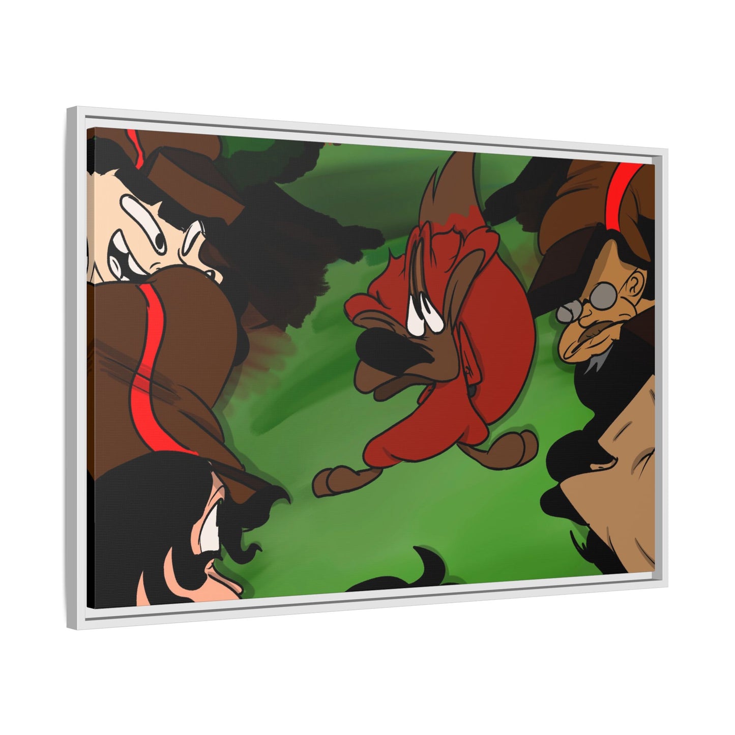 Hunting Season Framed Matte Canvas Art — Vintage Cartoon Band of Pirates Illustration