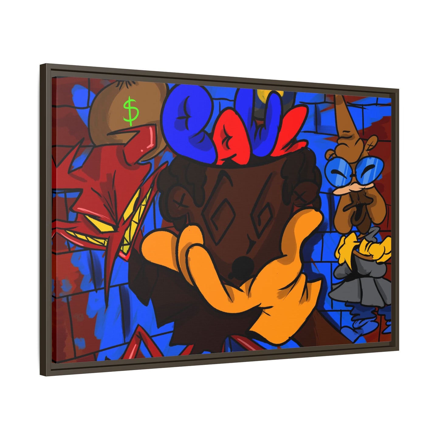 Head Space Hustle Framed Matte Canvas Print — Colorful Urban Graffiti Art