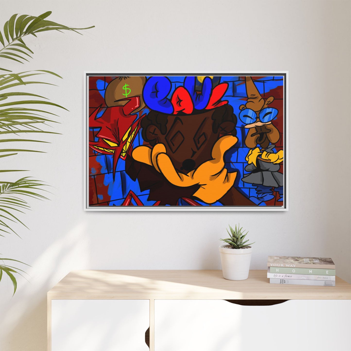 Head Space Hustle Framed Matte Canvas Print — Colorful Urban Graffiti Art