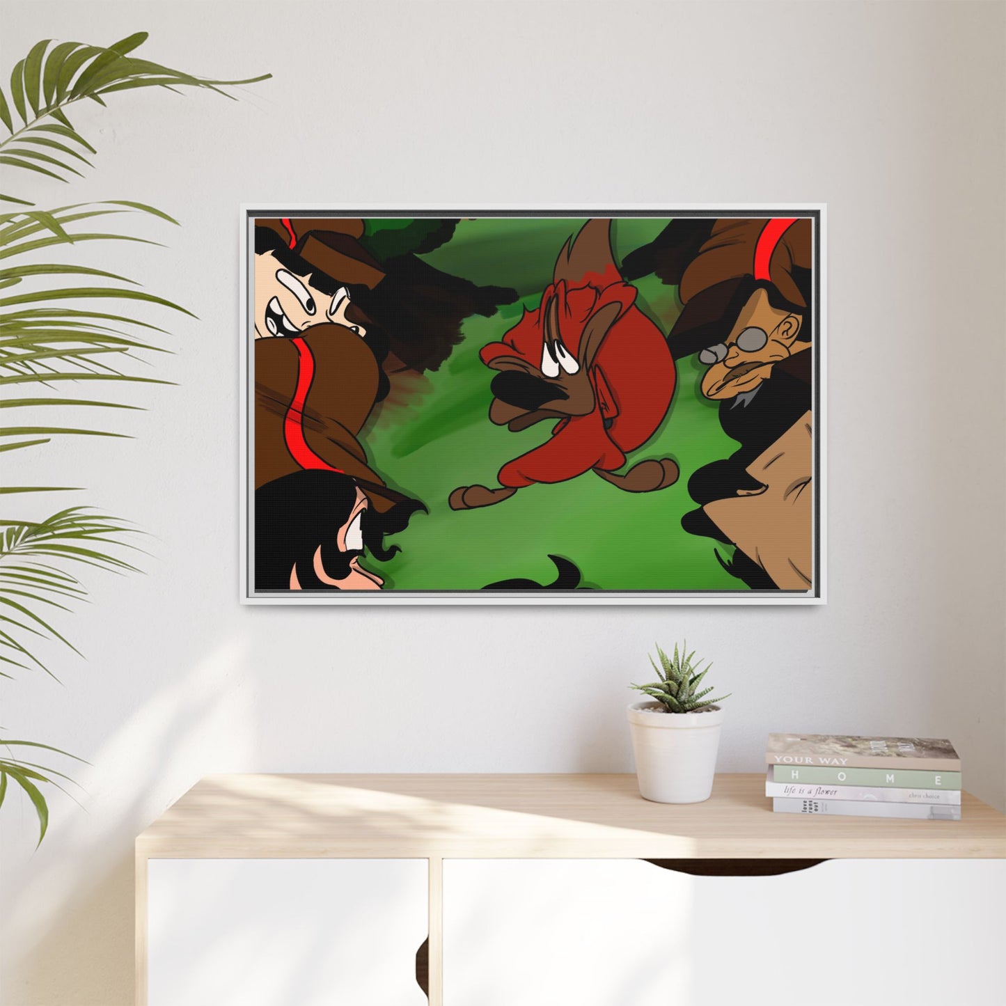 Hunting Season Framed Matte Canvas Art — Vintage Cartoon Band of Pirates Illustration