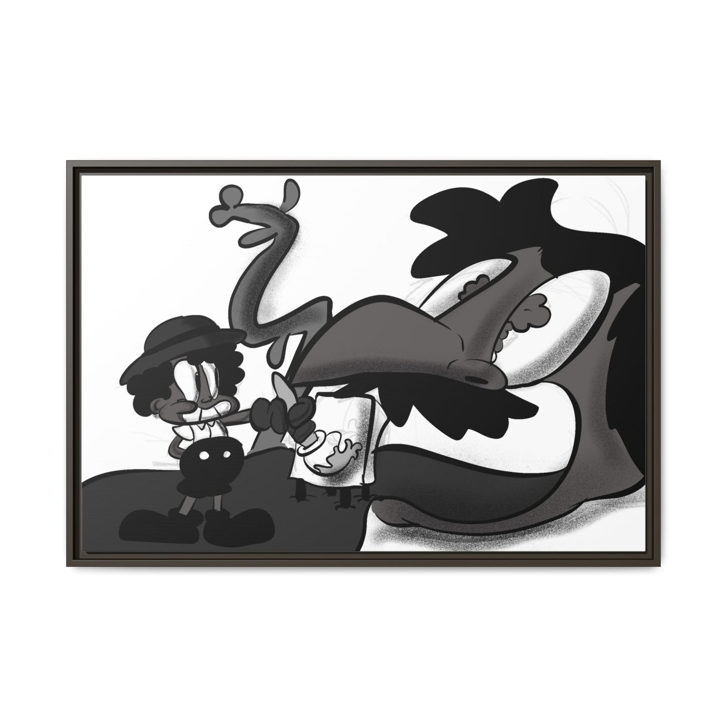 Jack & The Bean Stalk  Matte Canvas Framed Art — Monochrome Retro Character Print