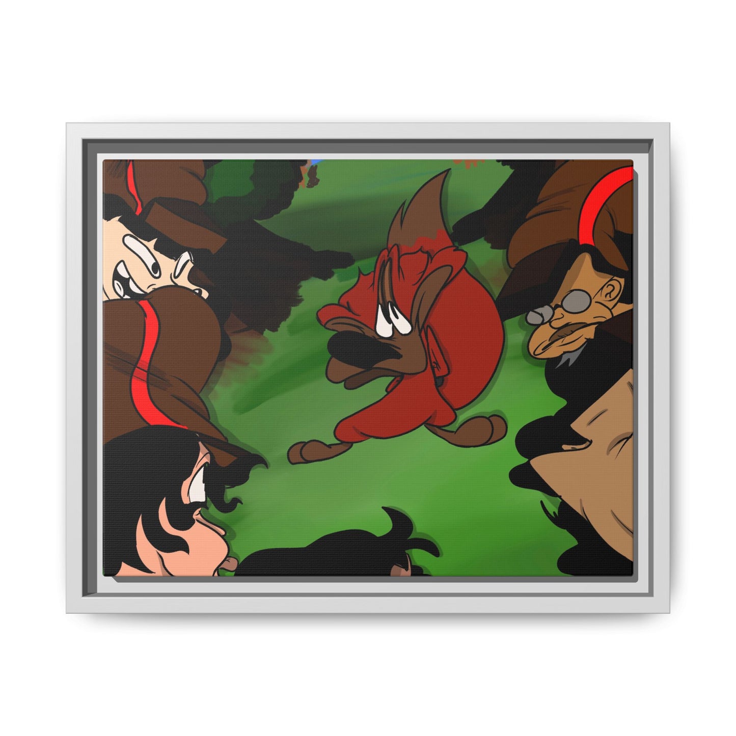 Hunting Season Framed Matte Canvas Art — Vintage Cartoon Band of Pirates Illustration