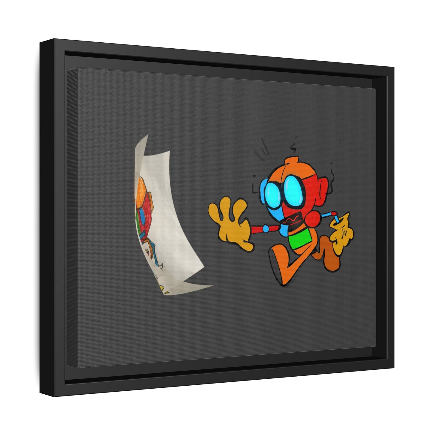 Android  Irony Framed Matte Canvas Art — Colorful Cartoon Robot Print