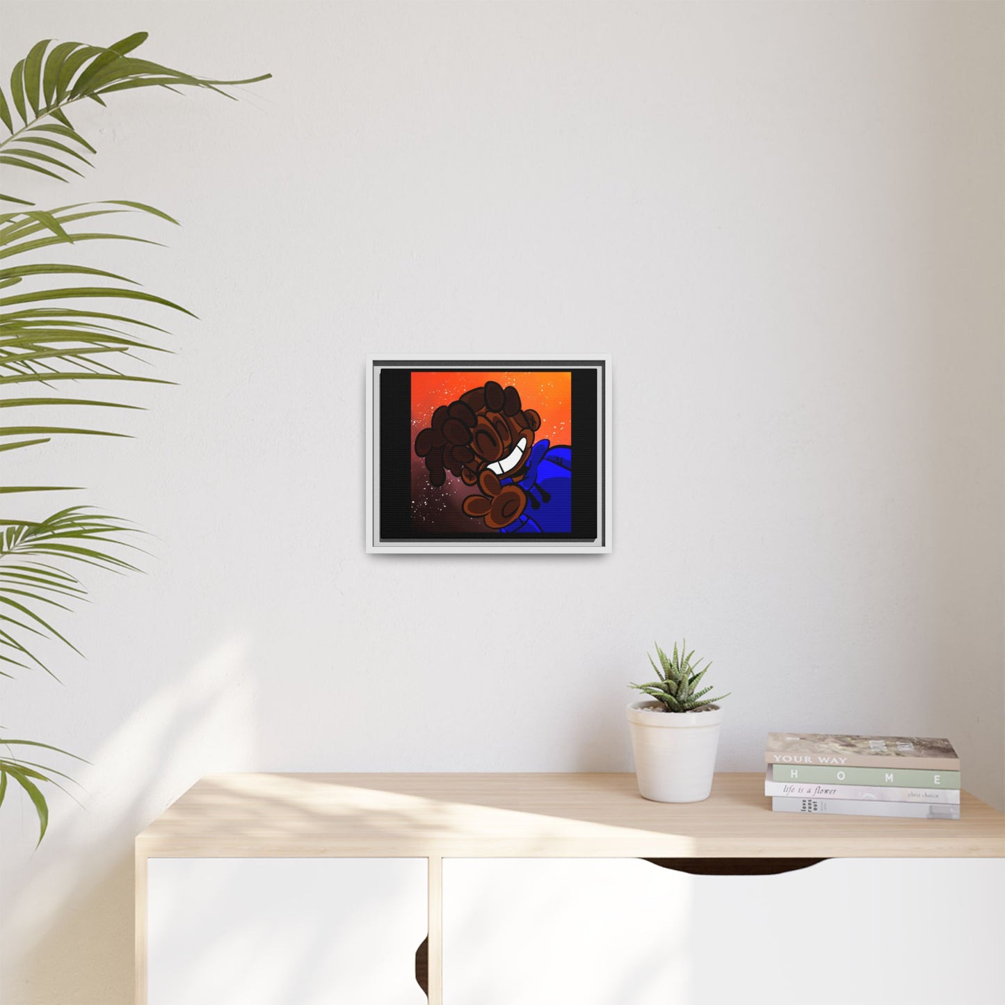Peace of Me Framed Matte Canvas Art — Cartoon Smile Character on Orange-Red Background