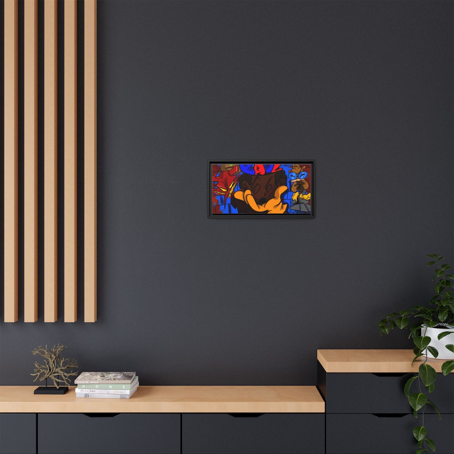 Head Space Hustle Framed Matte Canvas Print — Colorful Urban Graffiti Art
