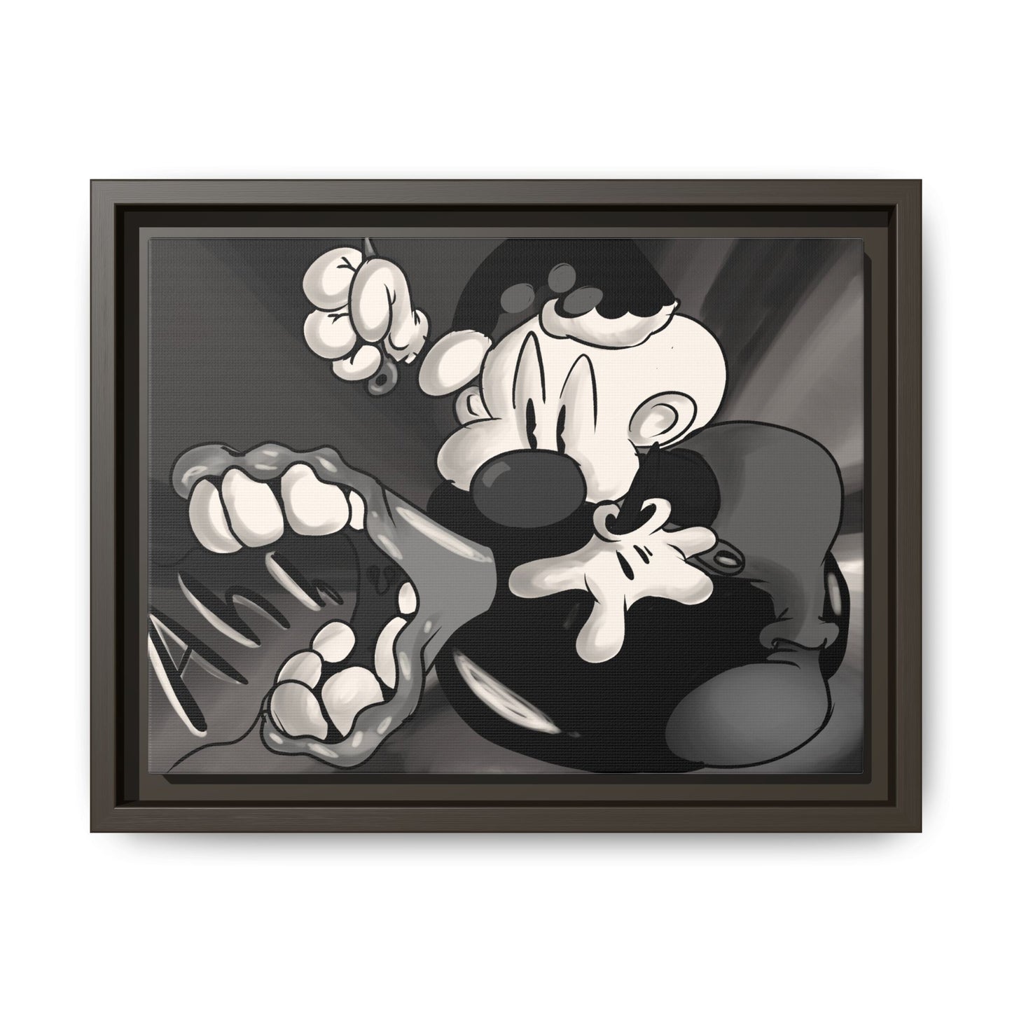 Screaming Circus  Matte Canvas Framed Art — Monochrome Retro Character Print