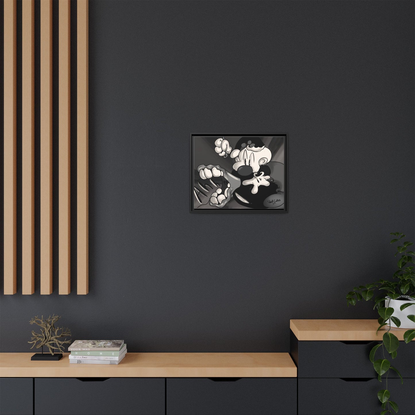Screaming Circus  Matte Canvas Framed Art — Monochrome Retro Character Print