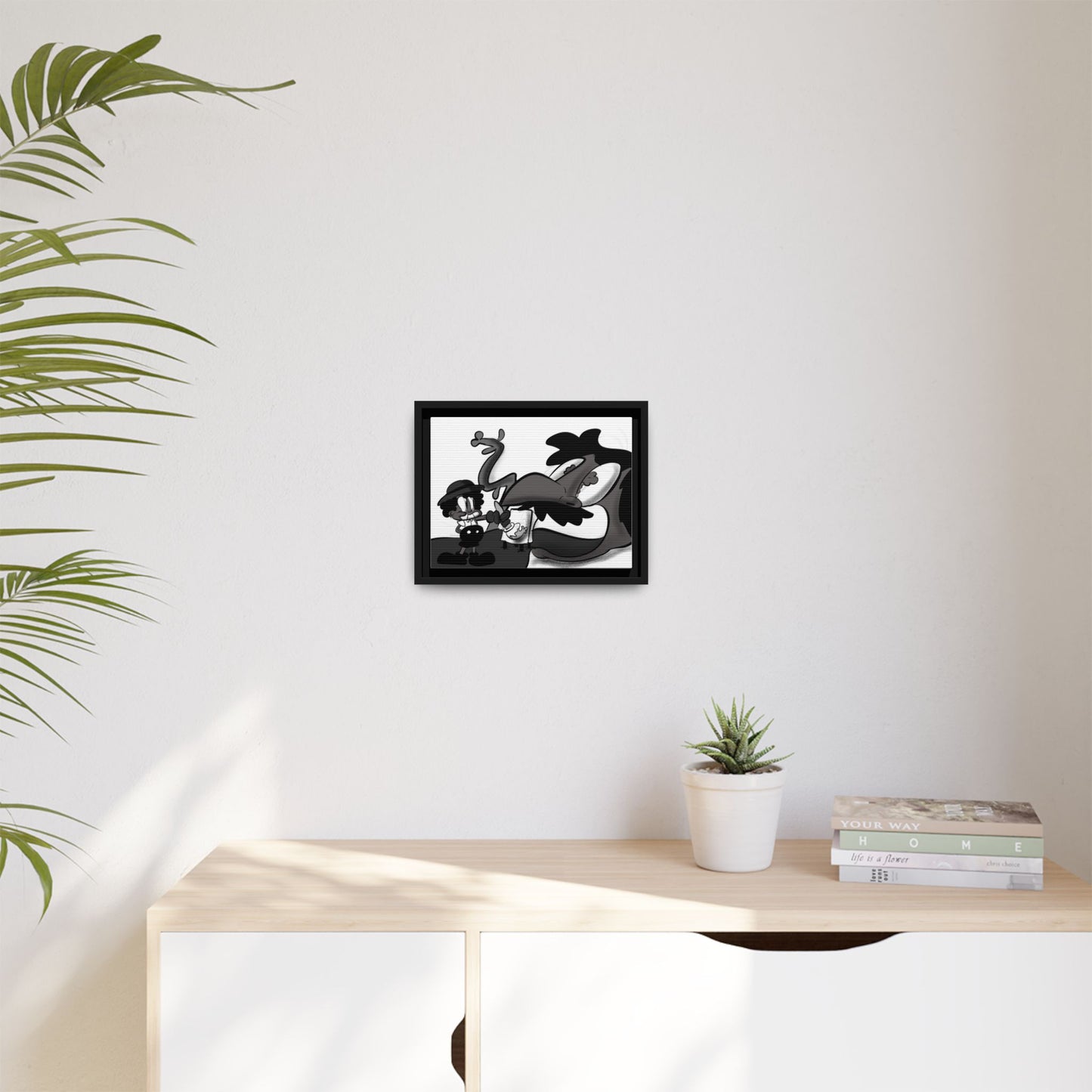 Jack & The Bean Stalk  Matte Canvas Framed Art — Monochrome Retro Character Print